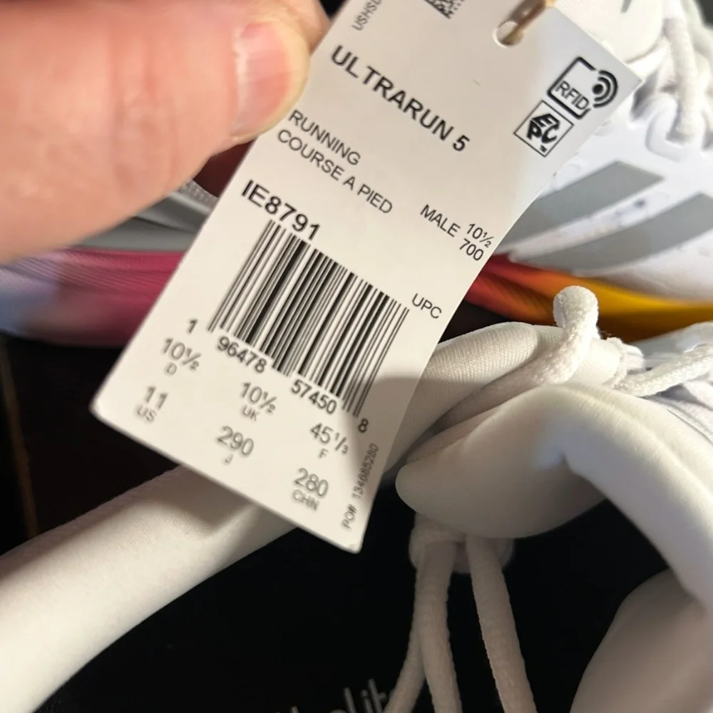 Adidas UltraRun 5 Running Shoes Sneakers White/Grey/Pink/Yellow Mens 11/Woman 12